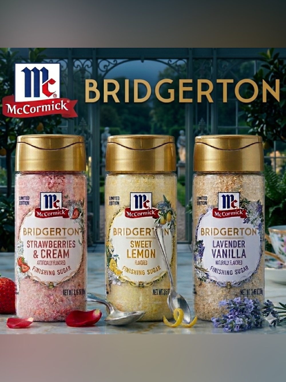 McCormick Bridgerton Finishing Sugar Strawberries, Lavender Vanill, Sweet Lemon